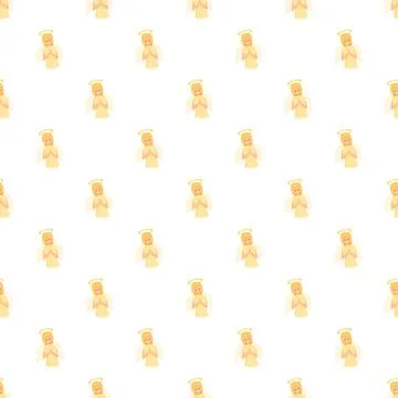 Angel character seamless pattern with praying figures 库存插图