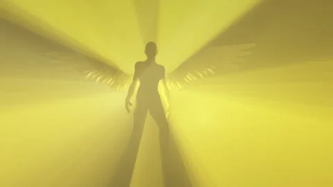 An angel character stands upright and unfurls its' wings Stock Footage 327469737