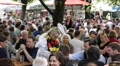 Angel Costume Waiter Woman Serves Drinks Beers Happy People Munich Oktoberfest HD Footage