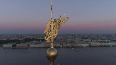 Angel with a cross in his hands at the Peter and Paul Fortress in St. Petersburg Stock Footage 76781867