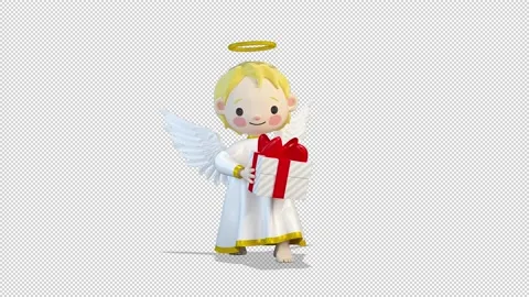 Angel dancing with a gift around him Stockbeeldmateriaal 167310824