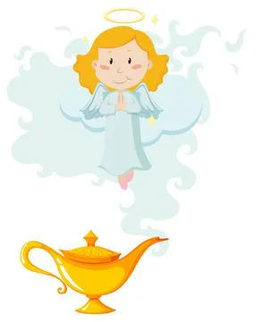 Angel Emerging from Magic Lamp Stock Illustration