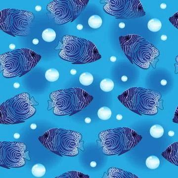 Angel Fish seamless pattern, underwater background, sea wallpaper. Vector i.. Stock Illustration