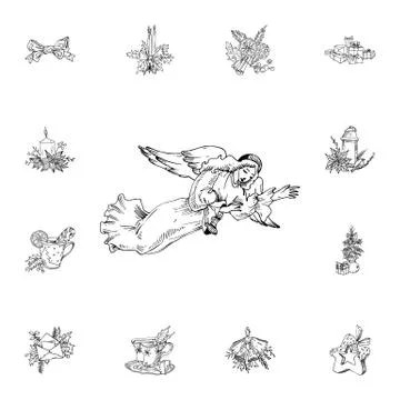 Angel flies vector illustration in color and outline sketch style on white ba Stock Illustration