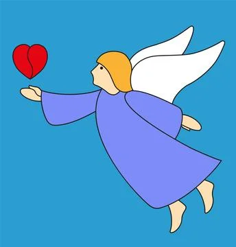 Angel in flight with heart Stock Illustration