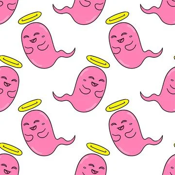 Angel ghost smile seamless pattern textile print. repeat pattern background d Stockillustratie