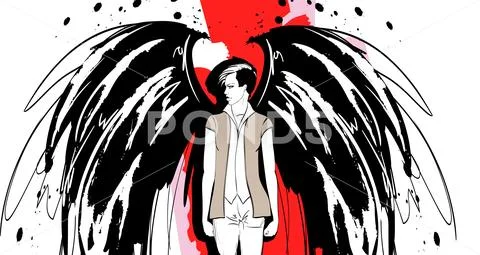 Angel girl. Dark angel. Vector image of beauty fashion angel girl. Fashion an Stock Illustration