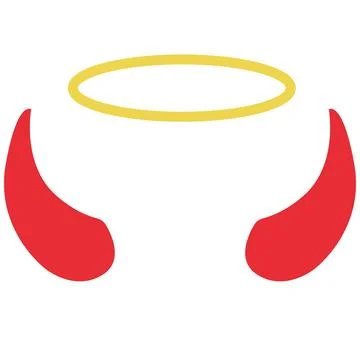 Angel halo and devil red horns. Angel and devil sign. Holy nimbus and red Stock Illustration