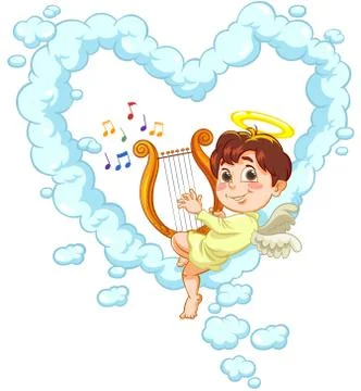 Angel with Harp Stock Illustration