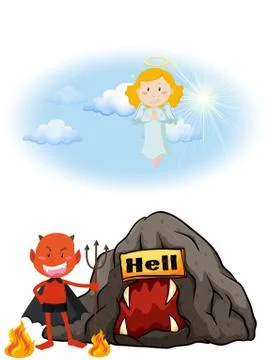 Angel in heaven and devil in hell Illustrazione stock