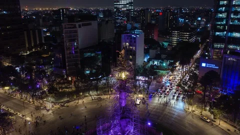 The Angel of Independence Hyperlapse at night - Mexico Stock Footage 127935997
