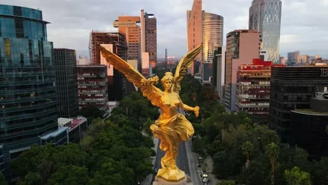 Angel of independence in Mexico city on aerial footage maded with drone, Stock Footage