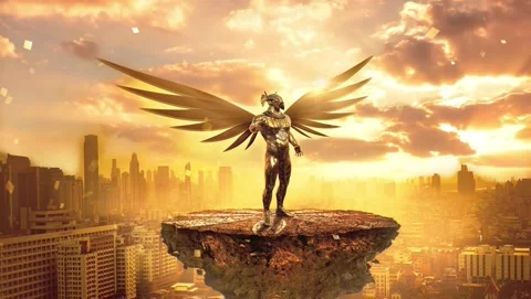 Angel of justice over city  Loopable Stock Footage 155755491