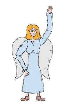 Angel in light blue dress with white wings Stock Illustration