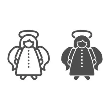 Angel line and solid icon, Christmas and New Year concept, toy for spruce sign Illustrazione stock