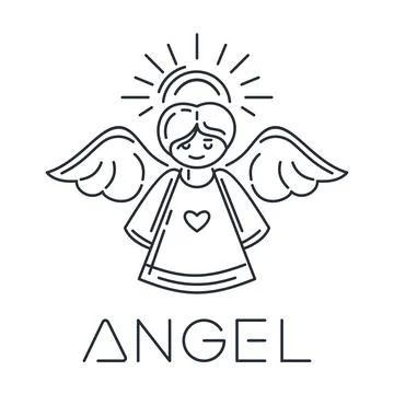 Angel logo. Vector line icon isolated on white Stock Illustration