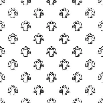 Angel outline seamless pattern repeating divine spirituality Ilustração Stock