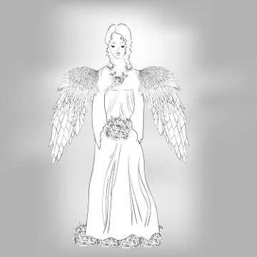 Angel with roses Illustrazione stock