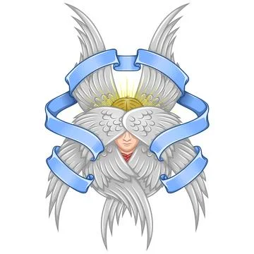 Angel with six wings and surrounded with ribbon イラスト素材