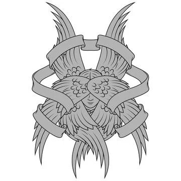 Angel with six wings and surrounded with ribbon 스톡 일러스트