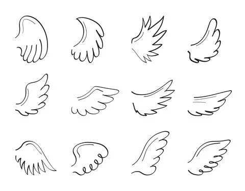Angel sketch wing set vector. Marker hand drawn style of holy creations. Stock Illustration