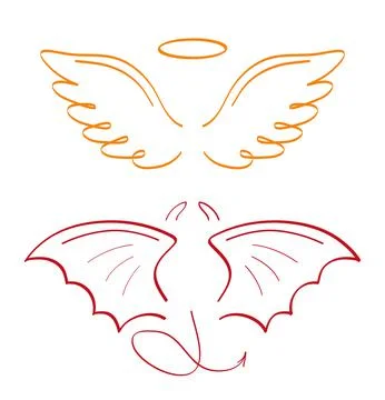 Angel sketch wing set vector. Marker hand drawn style of holy creations. Wing 스톡 일러스트