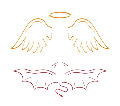 Angel sketch wing set vector. Marker hand drawn style of holy creations. Wing Illustrazione stock