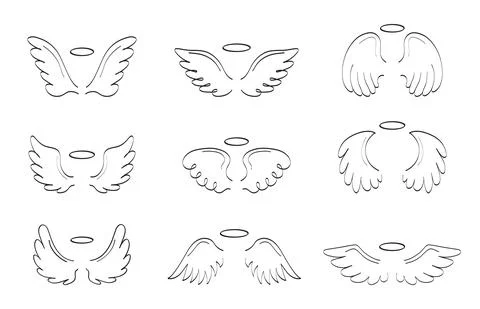 Angel sketch wing set vector. Marker hand drawn style of holy creations. Stock-Illustration