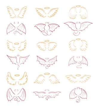 Angel sketch wing set vector. Marker hand drawn style of holy creations. Stock Illustration