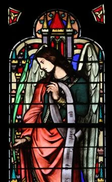 Angel, stained glass window from Saint Germain-l'Auxerrois church, Paris Stock Photos