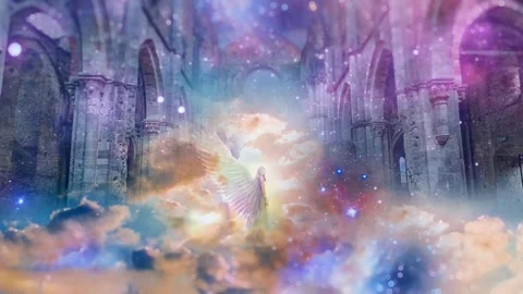 Angel standing in the gate of heaven looping background Stock Footage 262289147