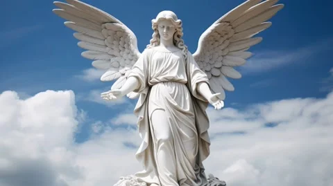 Angel Statue in Cloudy Blue Sky Background Video Stockbeeldmateriaal 245414711