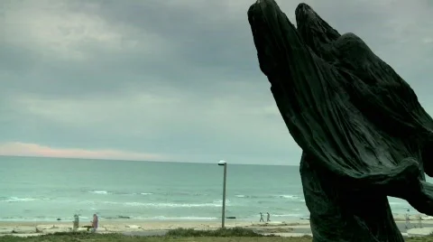 An angel statue at sunset Stock Footage 418428