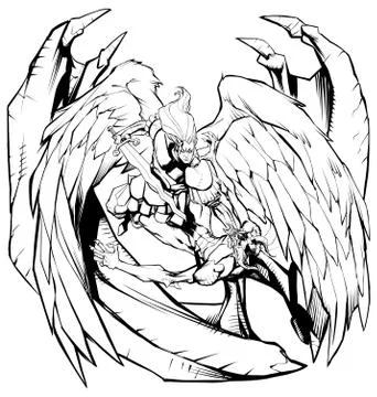 Angel versus Devil Line Art Illustrazione stock