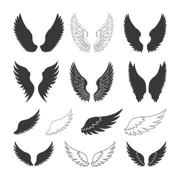 Angel Wings Elements Set Silhouette, Abstract feather wings icons set Stock Illustration