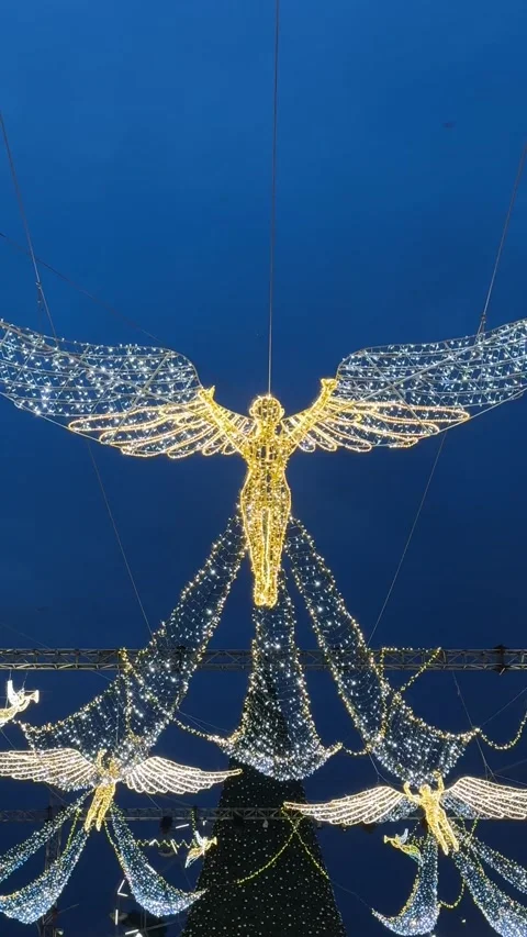 Angel wings flying shape made with LED icicle wire lights Vídeos de archivo 295513919