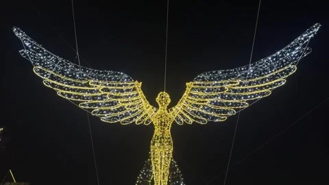 Angel wings flying shape made with LED icicle wire lights 스톡 동영상 295514635