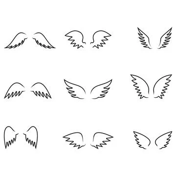Angel wings icon set vector sketch outline drawings collection isolated Stock Illustration
