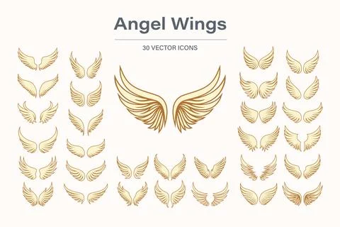 Angel Wings Vector Icon Set, Vector Illustration. Feathered Wings Collection in 스톡 일러스트