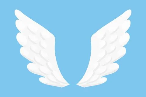 Angel wings white in cartoon style isolated on blue background, design element Stock Illustration