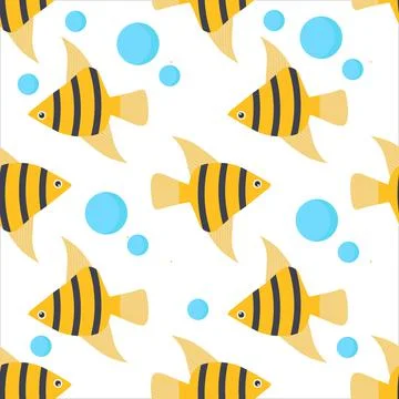 Angelfish pattern and bubbles on white background for web design Stock Illustration