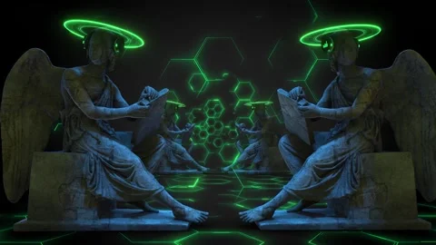 Angelic Stone DJ Statues Video stock 273498857