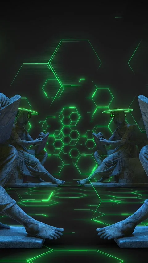 Angelic Stone DJ Statues Stock Footage 294079777