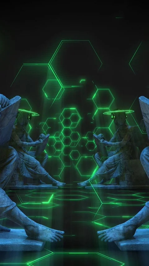 Angelic Stone Statues With Strobe Lighting Stock Footage 294079778