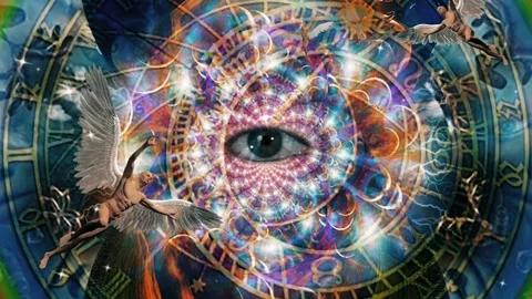 Angels and all seeing eye in endless dimensions Stock Footage 203777599