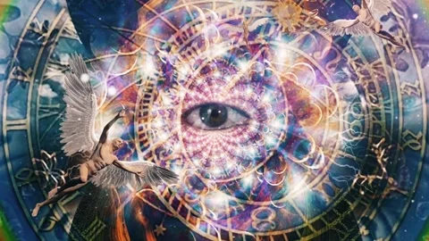 Angels and eye in endless dimensions Stock Footage 164684671