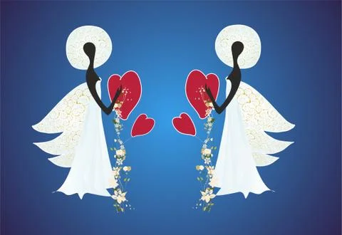 Angels with hearts Stock Illustration