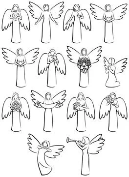 Angels Line Art Set 库存插图