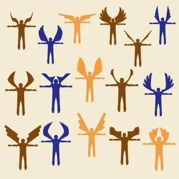 Angels  linear icon set.  Different wing styles.  Editable and design suitabl Stock Illustration