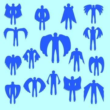 Angels  linear icon set.  Different wing styles.  Editable and design suitabl Stock Illustration